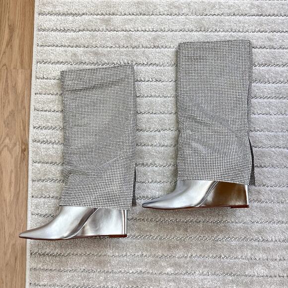 NEW Steve Madden Riski Rhinestone Foldover Tall Wedge Boots in Silver Size 5.5 - Picture 3 of 10